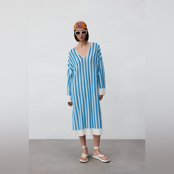 ZARA ~ Knit Striped Linen Summer Dress ~ Bikini Coverup - Picture 4 of 13